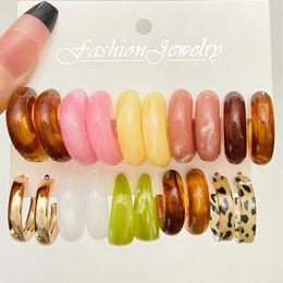 Hoop Earrings Exaggerated Leopard Pattern Illusionary Acrylic Earring Set With Advanced Sense C-Ring Versatile Korean Fashion