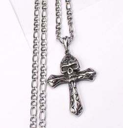 Father Gifts husband gifts Men 316L Stainless steel Large Biker Cross Skull Punk Design Necklace Pendant 6mm 24 inch NK Chain sil3301039