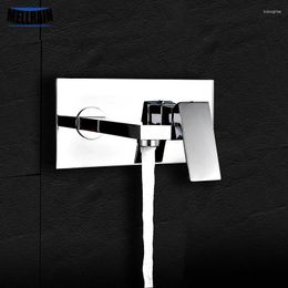 Bathroom Sink Faucets High Quality Wall Mounted Basin Faucet Brass Chrome Plated Square Single Handle Kitchen Mixer With Embedded Box Easy