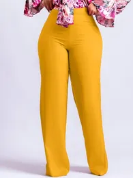 Women's Pants Office Work Lady Women Shiny Yellow Capris High Waist Trousers Full Length 2024 Summer Fashion Solid Bottoms