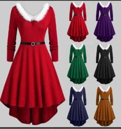 Casual Dresses Large Size Ms. Christmas Hair And Splicing V -neck Long Sleeve Dress Elegant Women's For Party 2024