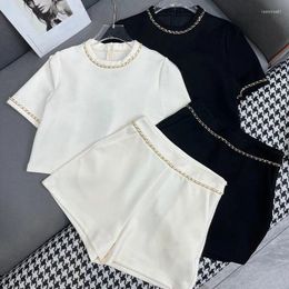Women's Shorts Summer High Quality Sets For Women Zipper Top Two Pieces Suits Chain Design Young