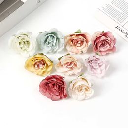 3PCS Decorative Flowers Wreaths 10PCs Silk Rose Artificial Flowers Heads 4.5cm Fake Flower For Home Decor Garden Wedding Decoration DIY Craft Wreath Accessories