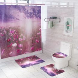 Bath Mats Toilet Carpet WC Mat Set Non Slip Bathroom Rugs And Shower Curtain Printed Washable Machine Rug Absorbent