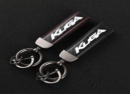 Keychains HighGrade Leather Car KeyChain 360 Degree Rotating Horseshoe Key Rings For Ford Kuga Accessories3977688