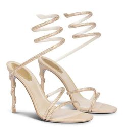 Summer Luxury Renes Margot Jewel Sandals Shoes Women Cleo Crystal-embellished Caovilla High Heels Party Wedding Lady Sexy Walking #08999