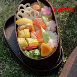 Dinnerware 2/4PCS Wooden Lunch Box Picnic Japanese Bento For School Kids Set With Bag&spoon Fork Chopsticks Round Square