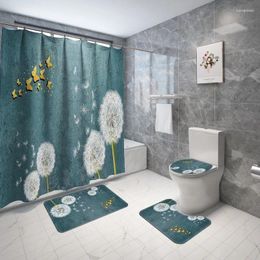 Bath Mats 4pcs Shower Curtain Set Non-slip Bathroom Carpet Absorbent Toilet Mat Waterproof Room Floor Anti Slip Rug