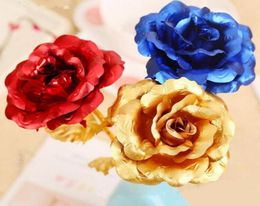24K Gold Rose Dipped Foil Plated Romantic Flower Artificial Wedding Festive Party Valentine Day Gift LX47794718610