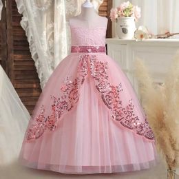 Girl's Dresses Elegant Girl Birthday Party Dress Flower Wedding Banquet Long Gown Teen Girls Appliques Lace Pageant Graduation Princess Dresses Y240514