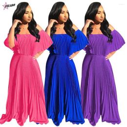 Casual Dresses PULABO Off Shoulder Chiffon Dress Women Summer Ruffle Pleated Long Solid Elegant Holiday Loose Beach