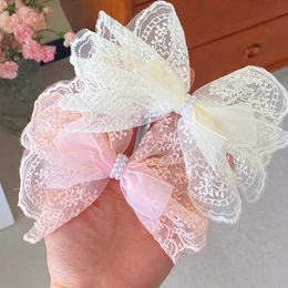 Hair Accessories Large Lace Bow Hair Clips for Girls White Pink Bowknot Kids Hairpin Korean Hairclip Metal Barrettes Children Hair Accessories