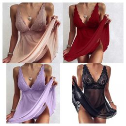 Sexy Pyjamas Naughty Slpwear For Women Sexy Lingerie Lace Low V Chest Transparent Chemise Casual Loungewear Exposed Underwear Erotic Thong T240513