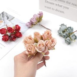 Decorative Flowers Artificial Rose Wedding Mini Bouquet Wreath Scrapbooking For Home Christmas Decor Diy Holiday Accessories Silk Tea