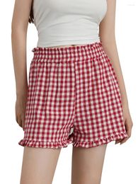 Women's Shorts Women Y2k Plaid Elastic Waist Wide Leg Lounge Ruffle Hem Gingham Pyjama