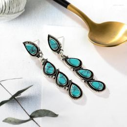 Dangle Earrings Creative Turquoise Leaf Drop Vintage Ethnic Long Pendient Mujer Fashion Female Jewellery R