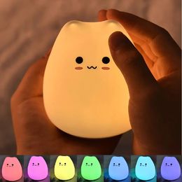 Touch Night Light Colorful Cat Silicone Animal Light Lys Cartoon Silicone Lamp Bedroom Decoration Lights Bedside Lighting 240507