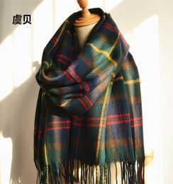 Faux cashmere shawl winter green plaid scarf cape tassels warm pashmina unisex acrylic scarves christmas gifts for men or women 203919223