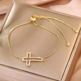 Link Bracelets Stylish Copper Set Cross Bracelet Men's AND WOMEN'S Gold Silver Color Simple Adjustable Chain Party Jewelry