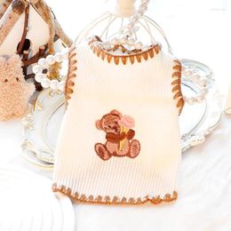 Dog Apparel Knitted Waistcoat Clothes Cartoon Embroidery Bear Sweater Small Dogs Clothing Cat Autumn Winter Fashion Cute Girl Pet Items