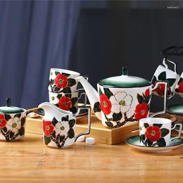 Teaware Sets Blossom Under Glazed Bone China Nordic Teapot Set Ceramic Coffee Cup 15pcs Coffeeware With Saucer Milk Pot Giftbox