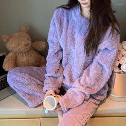 Home Clothing Women Two-piece Pyjama Set Cosy Winter 2-piece Women's Fleece Homewear With Thickened Warmth Elastic For Ultimate