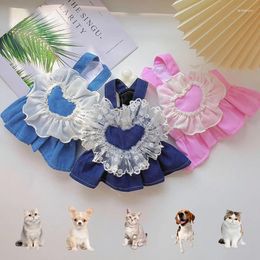 Dog Apparel Pet Spring Summer Princess Skirt Cat Lace Love Denim Strap Small Medium Size Pomeranian Teddy Pulling Clothes