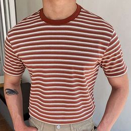 Men's Spring/Summer New Knitwear Red Stripe Woollen Short sleeved T-shirt SY M514 39