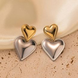 Dangle Earrings 1 Pair Luxury Trendy Double Heart Shaped Gold Plated Smooth Metal Love Drop For Women Jewelry Party Gift