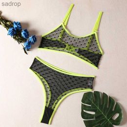 Bras Sets 2023 New Underwear Set Polka Dot Sexy Womens Underwear See Through Bra Underwear Set Intimate Flurosecrnt Green 2 Sexy Dresses XW