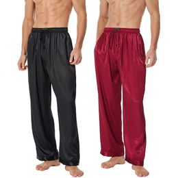 TONY AND CANDICE Mens Satin Nightwear Pants PJ Bottom Lounge Sleep Pants with Pockets 240508