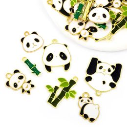 Charms 10Pcs Enamel Drip Oil Panda Pendant Mixed Cartoon Cute For Jewellery Making Kawaii Keychain DIY Necklace Bracelet Material