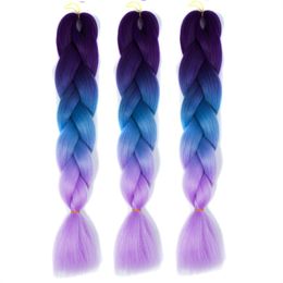 24 Inch Single Ombre Color Multi-colour Green Pink Synthetic Hair Extension Twist Jumbo Braiding Kanekalon Hair Bulks Dreadlock Dropshipping