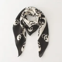 Scarves Skull Print Square Scarf For Women 100 Cotton Linen Bandanas Female Fashion Headscarf Neckerchief Brand 2024