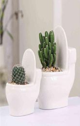 Creative Ceramic Toilet Flower Pot DIY Design Planter for Succulents Plants Gardening Small Flowerpot Home Office Decor H2204234505776