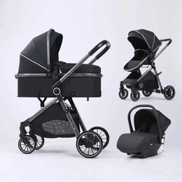 Strollers# High View Two-way Push Stroller 3 in 1 Pushchair Foldable Four-wheel Travel Luxury Trolley Multifunctional Pushchai H240514