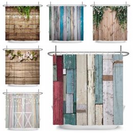 Shower Curtains Rustic Grunge Style Wood Panel Plank Fence Curtain Polyester Bathroom Fabric For Home Decor Bathtub With Hooks