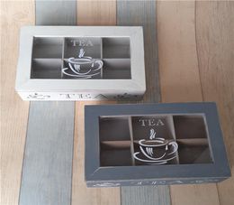 Wooden Coffee Tea Candy Storage Boxes Plate Retro Tea Storage Box Case Chest Organiser 6 Compartment Top Log Grid Storage Bins T207662493