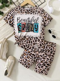 Clothing Sets Girls 7-12 Years Old Leopard Print Letter Set