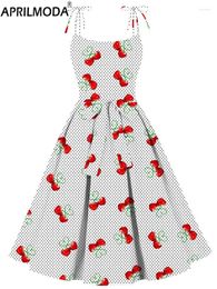 Casual Dresses Polka Dot Sweet Print Vintage Pleated Runway Dress Kawaii A Line Sexy Backless 50s 60s Retro Pinup Rockabilly