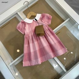 Top baby skirt White doll collar Princess dress Size 80-120 CM kids designer clothes Gradient Chequered design girls partydress 24April