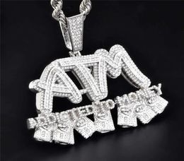 Iced Out Full Zircon ATM Addicted to Money Pendant Necklace Gold Silver Plated Mens Hip Hop Jewellery Gift296d2939232