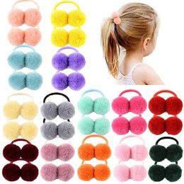 Hair Accessories 14 pieces/batch 1.4 small solid double fur ball with elastic rope handcrafted headband suitable for children and girls hair accessories d240513