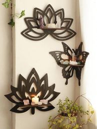 Decorative Plates Lotus Butterfly Floating Wall Shelf Crystal Display Home Wood Decor Aesthetic Room Decoration Modern