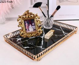 Square Trays Decorative Storage Marble Agate Texture Tempered Glass Mirror Skincare Jewelry Plate Coffee Table Bathroom Tray8482756