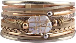 ets Fesciory Womens Leather Wrapped Bracelet Bohemian Leopard Pattern Multi layered Crystal Bead Cuff Bracelet Jewelry