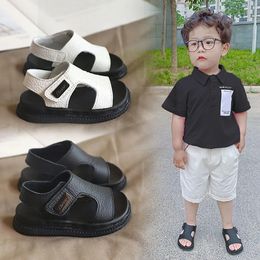 Summer Beach Sandals For Boys Korean Style 2024 Fashion Children Footwear PU Leather Antislippery Softsoled Kids Shoes 240429