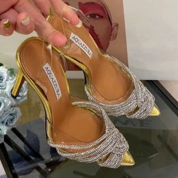 Sandals Aquazzura rhinestone pvc shoes high-heeled sandals 8.5cm lace dancing ladies wedding shoes summer luxury brand-name shoes party women's shoes #0588