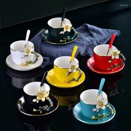 Mugs European Style Colored Water Cup Golden Teacup Coffee Cups Dish Love Couple Gift Office Afternoon Tea Drinking Utensils
