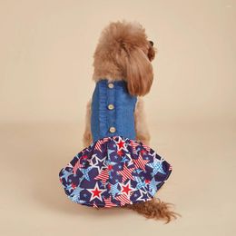 Dog Apparel Striped Dresses American Flag Star Doggy Clothes For Small Dogs Denim Girl Costume Puppy Onesie Pet Cat Outfit Independenc